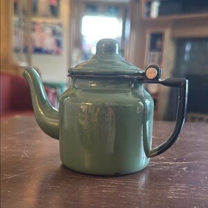 Vintage 1950’s Green Enamel small 4.5” tall Teapot